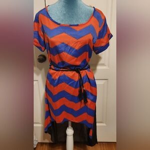 Orange and Blue Chevron Dolman Sleeve Knee-Length Sundress